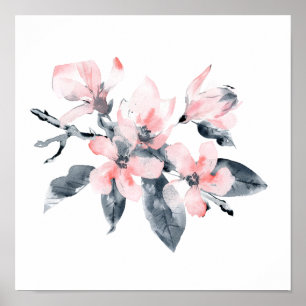 Pink & Grey Flowers Classy Watercolor Poster