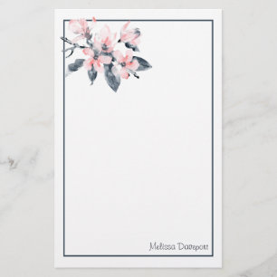Pink & Grey Flowers Classy Watercolor Stationery