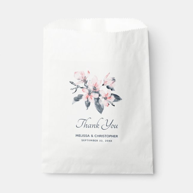 Pink & Grey Flowers Classy Watercolor Wedding Favour Bag (Front)