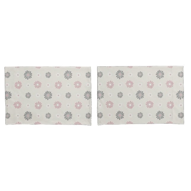 Pink & Grey Flowers Pillowcase (Front-Set)