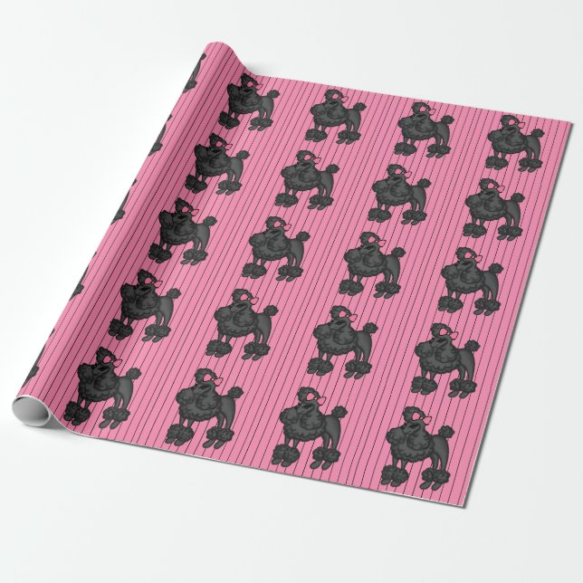 Pink Grey French Poodle Wrapping Paper  (Unrolled)