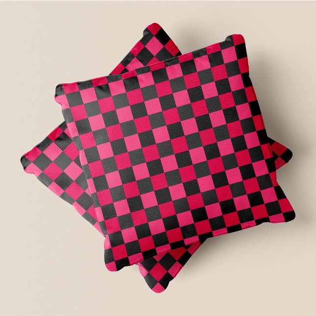 Pink & Grey Fun Retro Chic Chequered Squares Cushion (Pink & Grey Fun Retro Chic Checkered Squares Throw Pillow)