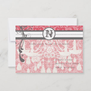 Pink & Grey Funky Swirls Wedding RSVP