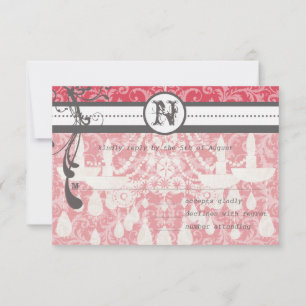 Pink & Grey Funky Swirls Wedding RSVP Card