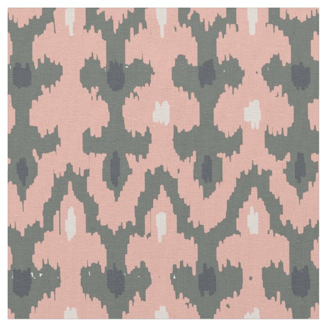 Pink Grey Geometric Ikat Tribal Decorative Pattern Fabric (Close Up)