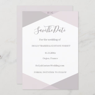 Pink Grey Geometric Monogram Save The Date Wedding Invitation