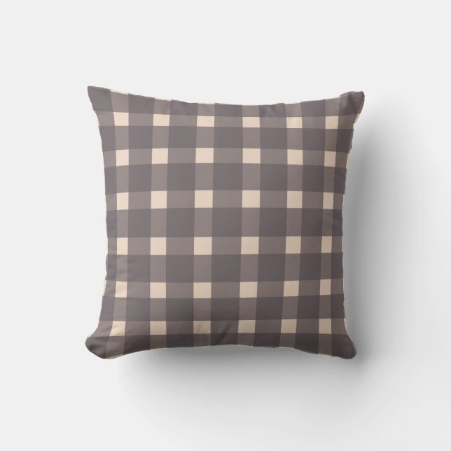 Pink Grey Gingham Pattern Cushion (Front)