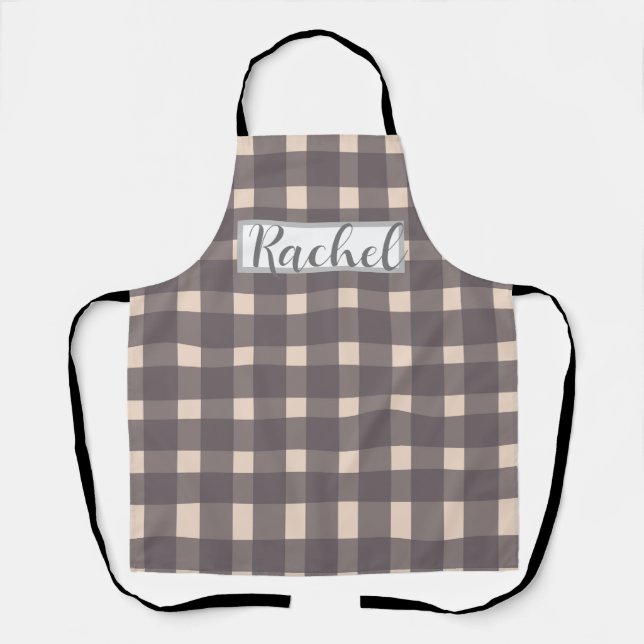 Pink Grey Gingham Personalised Apron (Front)
