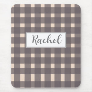 Pink Grey Gingham Personalised Mouse Pad