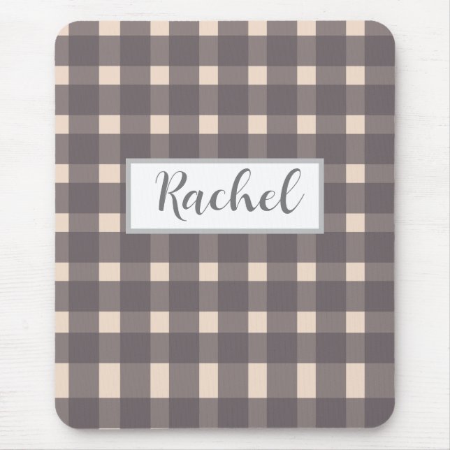 Pink Grey Gingham Personalised  Mouse Pad (Front)
