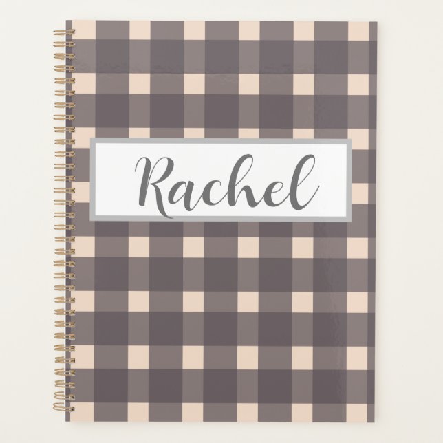 Pink Grey Gingham Personalised Planner (Front)