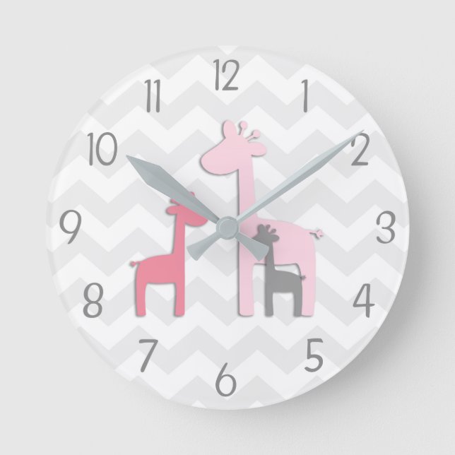 Pink Grey Giraffe Wall Clock (Front)