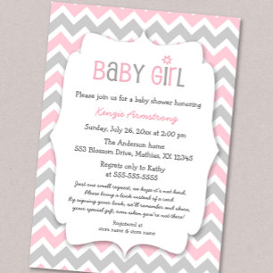 Pink Grey Girl Baby Shower Invites bring a book