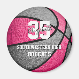 pink grey girl's sports gifts basketball team name magnet