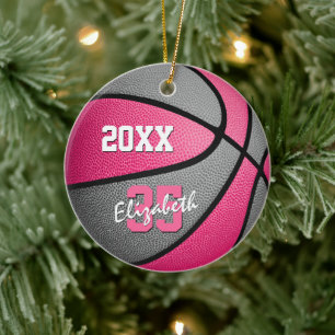pink grey girls sports keepsake basketball ceramic ornament