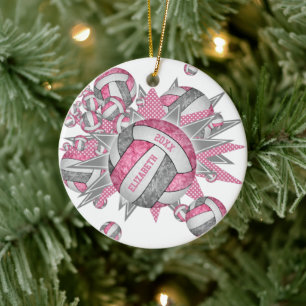 pink grey girly volleyball blowout sports ceramic ornament