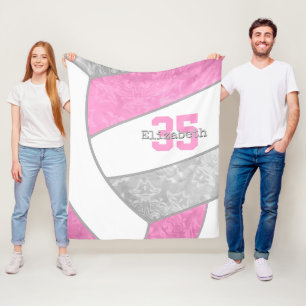 pink grey girly volleyball w athlete custom name fleece blanket