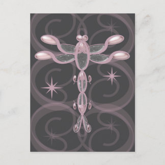 Pink, Grey, Glass Dragonfly with Stars Postcard