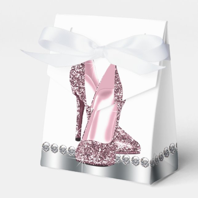 Pink Grey Glitter High Heel Shoe Favour Box (Front Side)