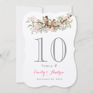 Pink Grey Green Love Bird Wedding Table Number