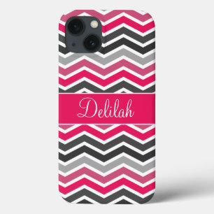 Pink Grey Grey Chevron Name iPhone 13 Case