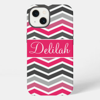 Pink Grey Grey Chevron Name iPhone Case