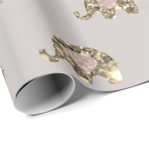 Pink Grey Grey Princess Elephant Faux Gold Baby Wrapping Paper