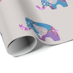 Pink Grey Grey Purple Princess Elephant New Baby Wrapping Paper