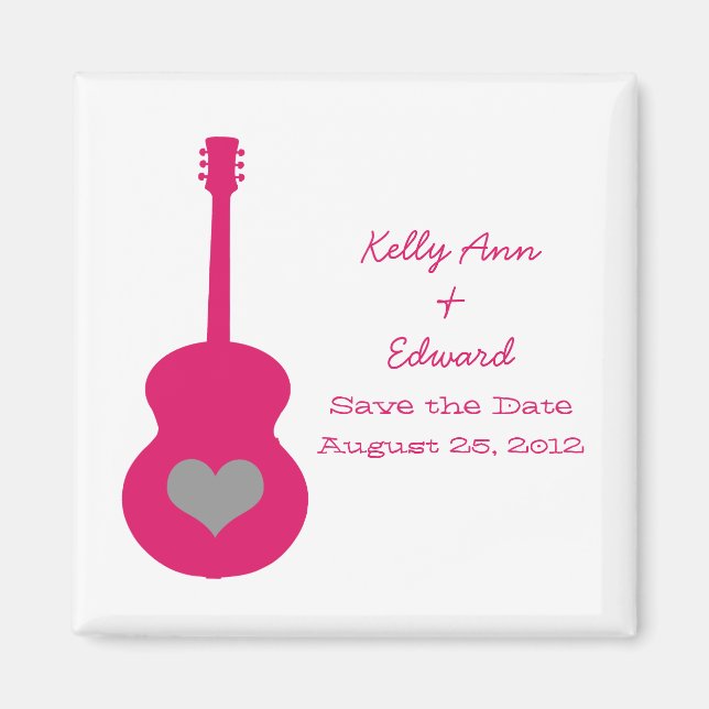 Pink/Grey Guitar Heart Save the Date Magnet (Front)