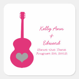 Pink/Grey Guitar Heart Save the Date Stickers