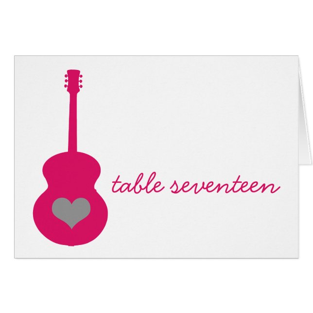 Pink/Grey Guitar Heart Table Number Card (Front Horizontal)