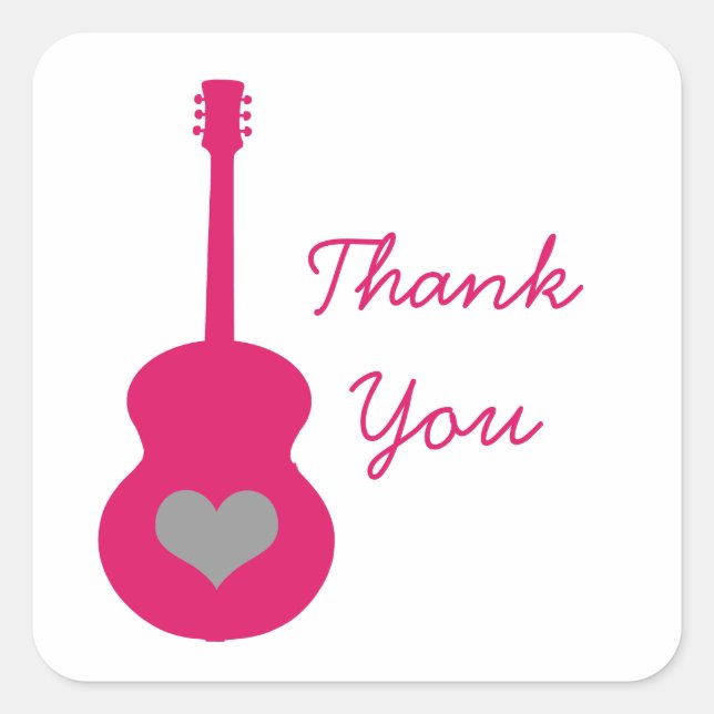 Pink/Grey Guitar Heart Thank You Stickers (Front)