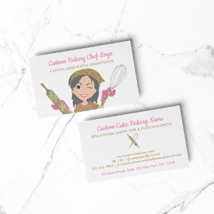 Pink Grey Haired Bakery Chef Rustic Keto Food Business Card