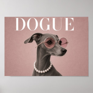 Pink Grey Italian Greyhound Dog Covergirl A4 Poster