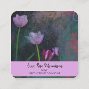 *~* Pink Grey Lavender Tulip Shabby Vintage Grunge Square Business Card