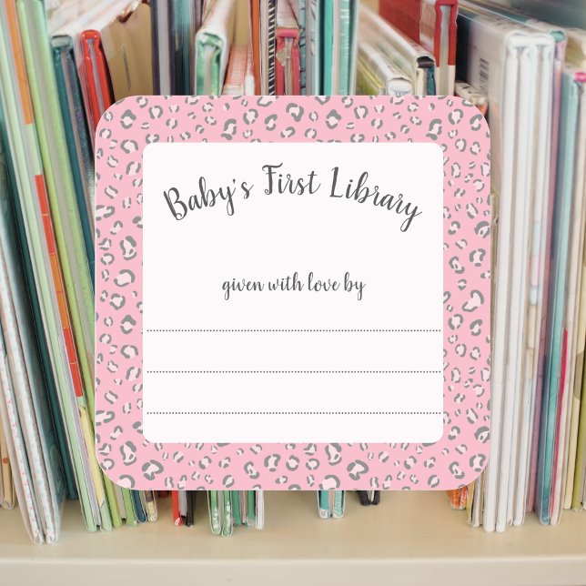 Pink Grey Leopard frame 2 bookplate  Square Sticker (Creator Uploaded)