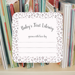 Pink Grey Leopard frame bookplate  Square Sticker