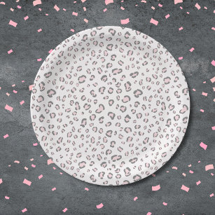 Pink Grey Leopard Pattern Paper Plate