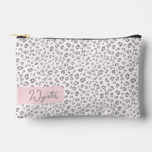 Pink Grey leopard pattern with name Accessory Pouch