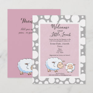 Pink, Grey Little Lamb Baby Girl Shower Supplies Invitation