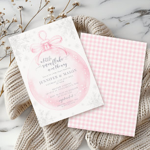 Pink Grey Little Snowflake Winter Baby girl shower Invitation