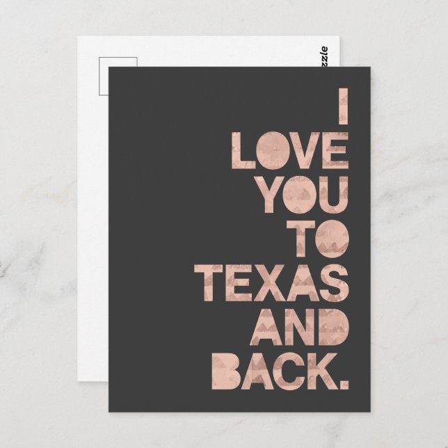 Pink Grey Love You To Texas and Back Postcard (Front/Back)