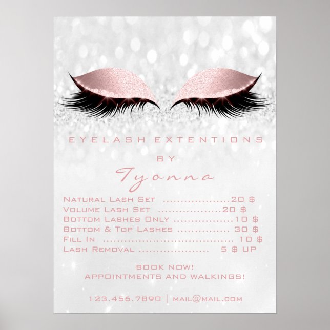 Pink Grey Makeup Eyes Lashes Extension Price List Poster (Front)