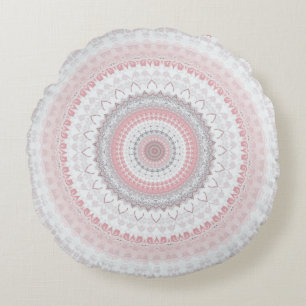 Pink Grey Mandala Round Cushion