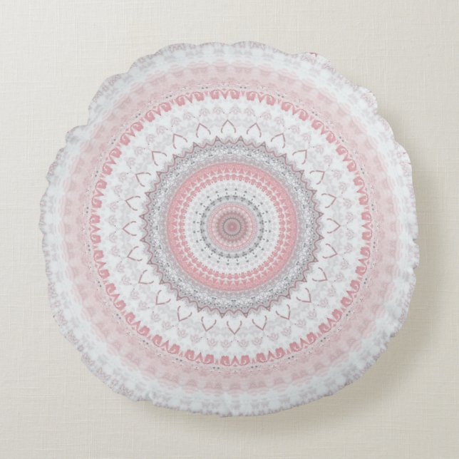 Pink Grey Mandala Round Cushion (Front)