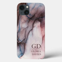 Pink Grey Marble Abstract Monogram Personalised 