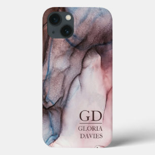 Pink Grey Marble Abstract Monogram Personalised  iPhone 13 Case