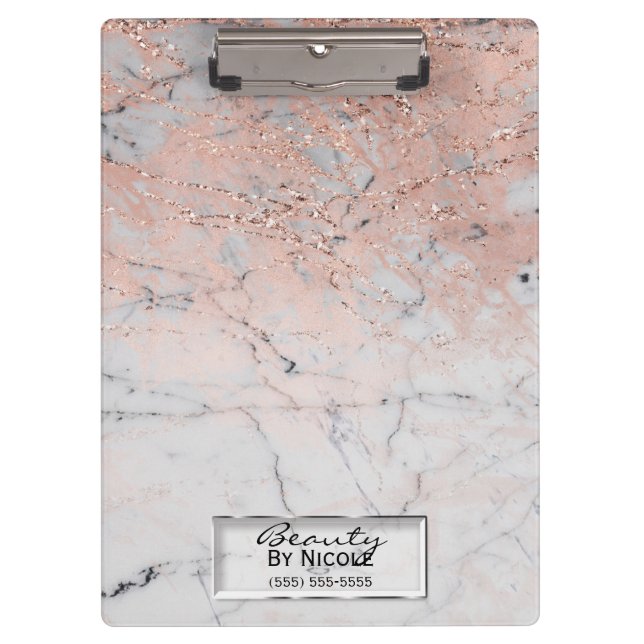 Pink & Grey Marble Modern Fashion Personalised Clipboard (Front)