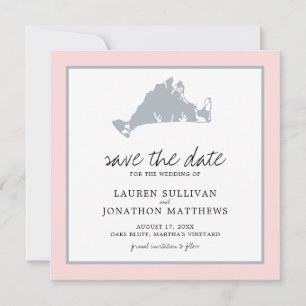 Pink Grey Martha's Vineyard Map Save the Date