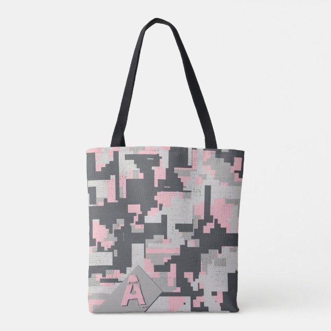 Pink grey military bricks with your Monogram Tote Bag (Back)